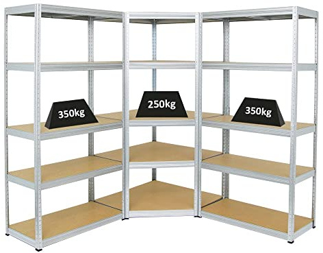 PROREGAL Mega Deal 1xEckregal und 2xSchwerlastregal Big Elephant 180x120x45 Fachlast 250kg Verzinkt