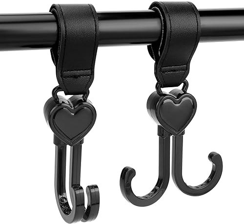 Kinderwagen Haken, 2 Stück Universelle Kinderwagen Haken, 360° Drehbar Kinderwagenhaken, Herzform Klettverschluss Haken Kinderwagen für Wickeltasche für Rollstühle Kinderwagen Einkaufswagen Fahrräder