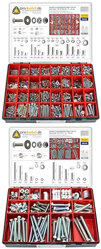 Sparset Großes Schrauben-Sortiment DIN 933 M4/M5/M6/M8 und M10/M12 Stahl verzinkt 2001-tlg. (Deluxe-Box)