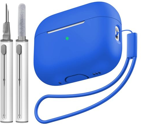 Tandoler Kompatibel mit Airpods Pro 2 Hülle, weiche Silikon-Schutzhülle, Schutzhüllen mit Reinigungsset und Umhängeband, kompatibel mit AirPod Pro 2. Generation, Front-LED sichtbar, blau