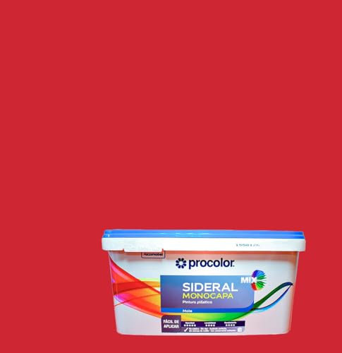 Pintura de Interior Monocapa Sideral Mix. Colores del Mundo. Alta cubrición, Lavable, Colores duraderos. Cubeta de 4 L. (4 L., Rojo Pashmina - Pekín)