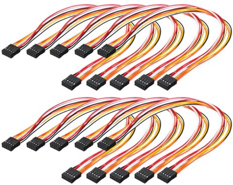 sourcing map Female to Female 10Pin Breadboard Jumper Wire 2.54mm Pitch Double Row Ribbon Cable 30cm Long Breadboard Ribbon Cables for Breadboard Electronic Projects Pack of 10,Multicolored