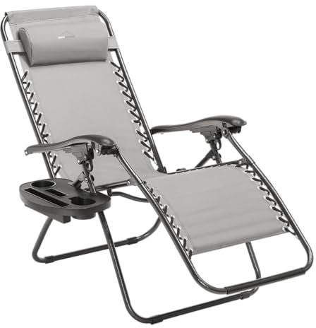 Alpine Mountain Gear Heavy Duty Zero Gravity Chair with Adjustable Reclining, Large Side Table, Gray 600D Polyester, Powder-Coated Steel Frame, 300 lbs Capacity