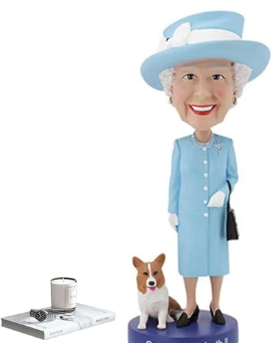 Tuzsocr Modello della regina Elisabetta II da 15 cm, figura commemorativa della regina Elisabetta, statua della regina Elisabetta II, decorazione della regina britannica e corgi, figura modello per
