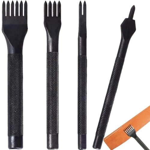 Hrippy Kit De Cincel De Cuero De 4 Pcs 1/2/4/6 Prong Leather Punching Herramienta De Costura De Costura De Cuero Cincel (4 Mm)
