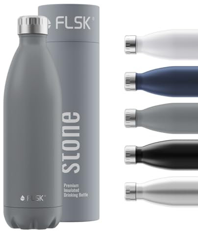 FLSK Trinkflasche – Premium Edelstahl Thermosflasche – 100 % auslaufsicher & kohlensäuregeeignet – hält 24 h kalt & 18 h heiß – BPA-frei (stone, 1000 ml)