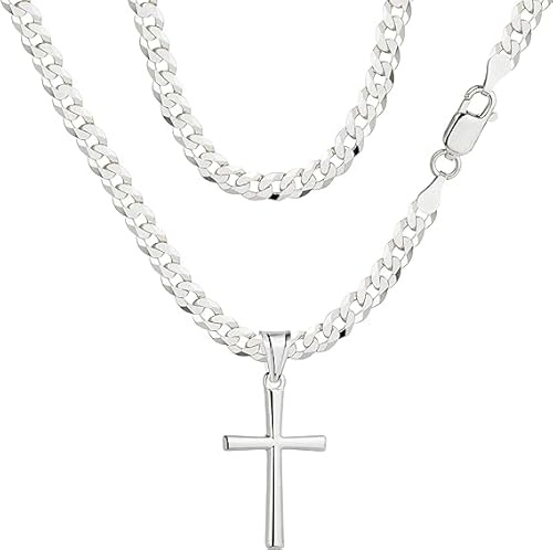 Amar lyxkedjor för män silver 925 kors kedja herrar, pansarkedja män 925 silver, kungskedja – herrsmycken, italiensk kvalitet, 55 cm, Sterlingsilver