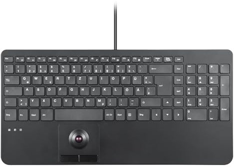 Perixx PERIBOARD-538 DE, Kompakte Kabelgebundene USB-Tastatur mit Trackball, Scherenmechanik-Tasten, 2 USB-Hubs, Nummernblock, Deutsche QWERTZ