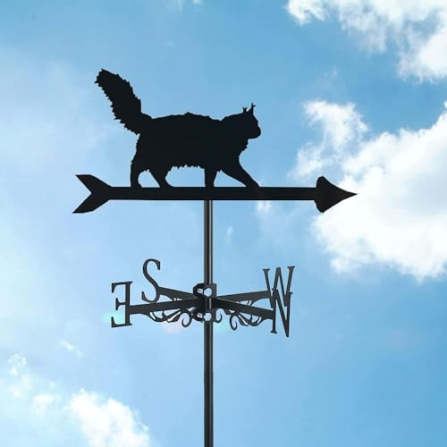 Adorno de gato veleta de metal, veleta meteorológica de acero inoxidable con forma de gato, decoración de jardín, indicador de dirección del viento para patio de granja al aire libre, gato ~ d