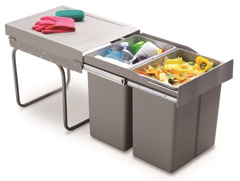 Victory Einbau-Abfallsammler Double Master Maxi 40DT Alugrau 42 Liter Vollauszug Mülleimer