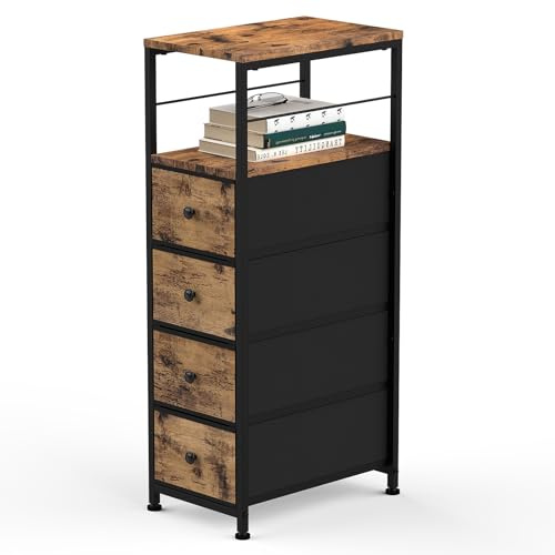 CADUKE Narrow Chest of Drawers, 4-Drawer Storage Tower, Rustic Brown