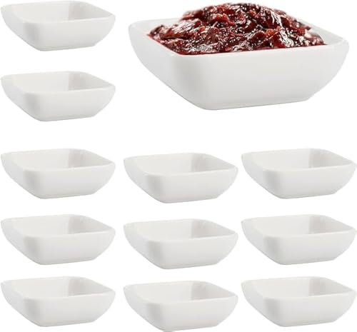 cuencos aperitivos,cuencos,Juego de 12 cuencos cuadrados para salsas, cuencos de postre, guarniciones y fruta, 7,3 x 2,7 cm, blancos, para aperitivos, sushi, salsas de soja