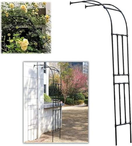 Metall-Gartenbogen mit Pflanzenstütze, Rankgitter für Kletterrosen, Reben, einfache Montage, Außenwand, Torbogen, Schwarz/Weiß, 220 x 240 cm