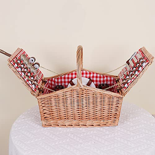 Picknickkorb für 4 Personen – Picknickkorb aus Weide mit Deckel, Griff und Einlagen, Einkaufskorb aus Weide, Picknickkorb-Set, komplettes Picknick-Zubehör für Picknicks, Partys und Grillabende