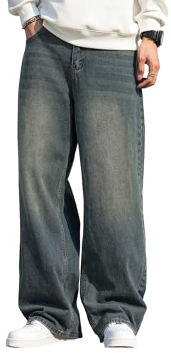 Zewool Jeans Baggy Hip Hop per Uomini,Jeans Skater a Gamba Larga,Pantaloni in Denim a vestibilità Loose Vintage Gamba Dritta vestibilità Rilassata Skateboard Y2K Streetwear,F10 Blu retrò,XXL