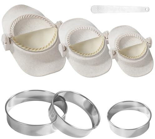 Molde empanadillas set,3 Prensa para Empanadillas+3 Cortador de Masa Redondo +1 Cuchara de llenado de acero inoxidable，Diseñado para hacer albóndigas y raviolis, es un gran complemento para la cocina