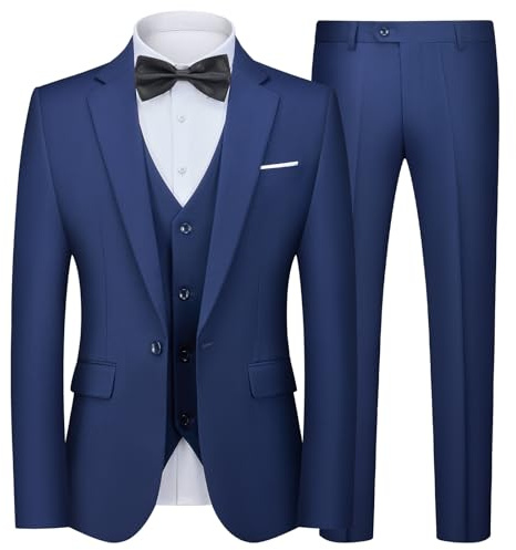 Autsel kostym herr 3 delar slim fit business herrkostym kavaj väst byxor, Marinblå, XS