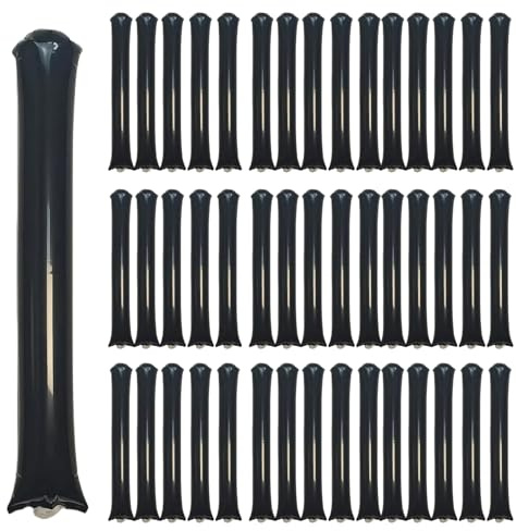 ROSEBB 48pcs Round Head Boom Sticks Thunder Sticks Cheering Sticks Team Spirit Plastic Cheerleading Spirit Stick Clapper Inflatable Noise Maker Sports Supply (Black)