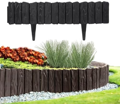 Pullmer Beeteinfassung, Beetumrandung Kunststoff, Rasenkante, Gardenzaun, Palisadenzaun, umrandung Garten, holzoptik (4,6 m; Schwarz)