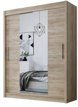 Sonoma Schiebetürenschrank 120 x 200 x 58 cm mit Spiegel Schlafzimmermöbel Aufbewahrungsschrank für multifunktionale Nutzung
