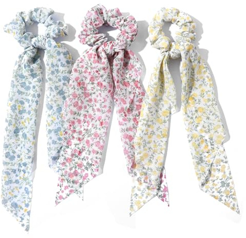 Scrunchies Gomas de pelo para mujer, 3 piezas, con lazos, banda elástica para coleta, accesorios para el cabello, accesorios para el cabello, accesorios para el cabello vintage, bandas de pelo