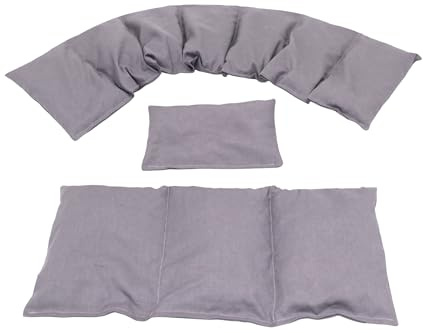 Körnerkissen UNI - STOFFE 3 er Set Langes 80 x 18 cm 8 Kammer + 3 Kammer + kleines Kirschkernkissen Wärmekissen XXL Schulterkissen Nackenkissen Mikrowelle + Backofen (Grau Uni, Traubenkerne)