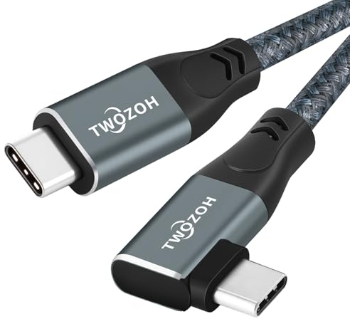 Twozoh Cable USB 3.2 Gen 2 en Ángulo Recto, 90° USB C 20Gbps Transferencia de Datos 100W PD Cable de Carga Rápida, Cable USB Tipo C ara TeléfonoMmóvil/iPad/Portátil (1M, Gris