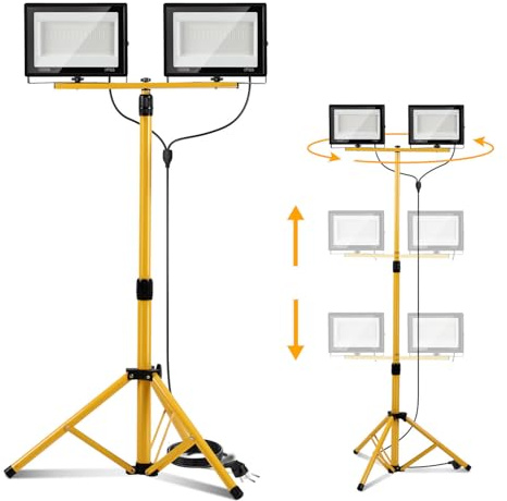 Eikuavons LED Baustrahler 2 x 100W, Baustrahler LED mit Stativ Einstellbar, IP66 Baulampe für Innen- & Außenbereic, 6500K Kaltweiß Baustellenlampe mit 3m Kabel Stecker für Baustelle Werkstatt Keller