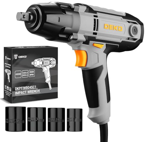 DEKOPRO Corded Impact Wrench 1/2 Inch 450W 220V Impact Gun with 4PC Sockets, for Automotive Repair,Tire Change,Construction & DIY Projects