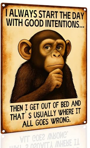 Funny Vintage Metal Sign – Monkey Wall Decor with Retro Humor – Tin Sign for Home, Bar, Office 8x12 Inch (2548)