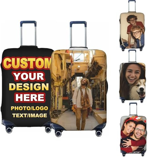 Personalisierte Reisekoffer-Schutz, Kofferschutzhülle Elastisch, Gestalten Sie Ihre eigene individuelle Gepäckhülle, mit Foto/Name/Text, Kratzfest, für Damen und Herren