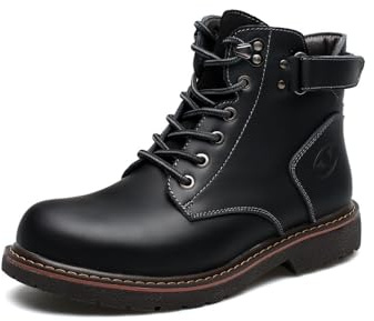 MGGMOKAY Botines de cuero para hombre con cordones Botas de motocicleta clásica Botas Chukka Talón ajustable,negro,41