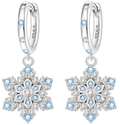 MISEFF 925 Silber Anhänger Ohrringe, Schmetterlinge und Blumen und Blätter Design - Mode Schmuck Geschenk für empfindliche Ohren (Blaue Schneeflocke Ohrbänder)