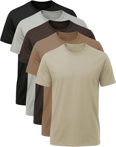 Hioutdoor T-Shirt Homme Lot De 5 Pièces, 180G Coton Basique, Manche Courte Col Rond, Einfarbig Uni Coupe Regular Oversize, T-Shirt De Travail Été pour Hommes