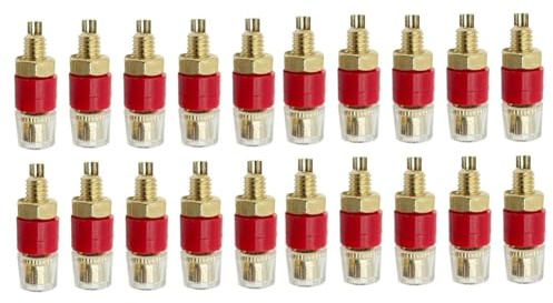 Confezione da 20 morsetti in ottone da 4 mm con prese a banana placcate in oro per connessioni dei cavi degli altoparlanti, guscio trasparente isolato in ABS, termine audio (10BLACK10RED)
