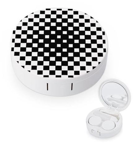 fkgvwo Contact Lens Container Square Black White Travel Contact Lens Box with Mirror Tweezers Solution Bottle
