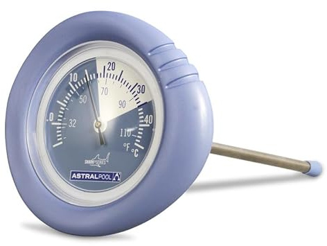 Astral Pool Shark Rundthermometer Analog - Poolthermometer mit °C und °F Skala - Ablesung in ca. 30 cm Wassertiefe - UV-beständiges Poolzubehör Made in Europe
