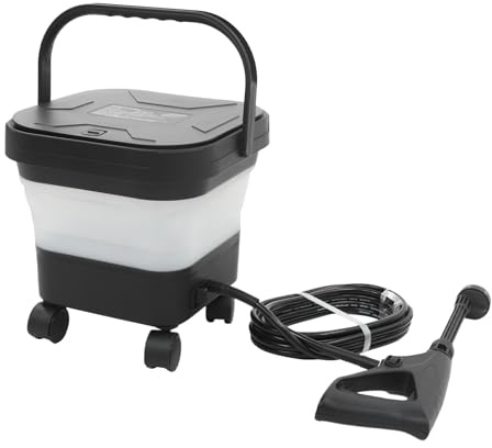 Akku Hochdruckreiniger mit Wassertank 13L Tragbarer Druckreiniger klappbar mit Rädern, Terrassenreiniger mit 7 Druckstufen & 6 Düsenmodi, Waschmaschine für Auto, Terrasse, Camping (Weiß)