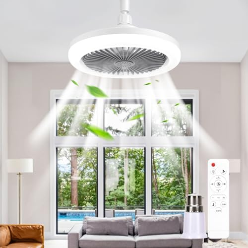BomKra Ceiling Fans with Lights and Remote LED Ceiling Fan Light E27 Socket with B22 Adapter 30W Timer 3000-6500K 3 Color 3 Speed Fan Lights Ceiling for Bedroom Kitchen Garage Bathroom