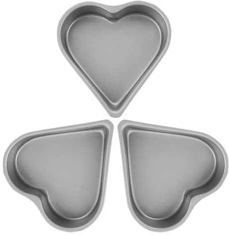 DECHOUS Molde para Pasteles Pequeño Forma de Corazón de Acero al Carbono Antiadherente, Set de 3 Unidades 9.7x9.5x2.4 Cm para Hornear Repostería en Casa y Pastelerías Profesionales