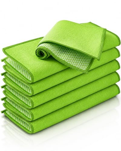 Voxben 6X Mikrofaser Spüllappen Waschbar, 25x25cm Spültücher Netzstruktur | 6er Pack Putzlappen in Grün. Saugstarke doppelseitige Abwaschlappen für Küche & Haushalt. Perfekt zum Reinigen & Spülen.