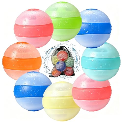 Palloncini Acqua Riutilizzabili, 8 Pezzi Riempimento Rapido Autosigillante Palloncini Acqua, Feste, Piscine, Giocattoli di Spiaggia, Giocattoli Estivi per Bambini e Adulti