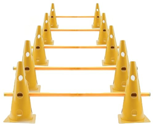 BUERPINKING Agility Set med hundar, sport hundar snäpplås agility hinder för barn hundar, 10 koner 23/32 cm höjd fotboll träningstillbehör för träningsövningar (32 cm – gul)