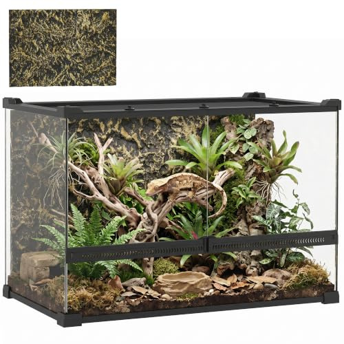 PawHut Boîte à Reptiles avec Panneau de Fond 50x30x35cm Noir | Boîte d'Élevage de Reptiles, Habitat de Terrarium avec Fermeture Sécurisée par Rotation, Ventilation Frontale