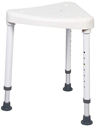 MOBILEX Dreieckiger Duschhocker, Weiß, Aluminium und Kunststoff, 34,5 cm breit, 51,6 cm hoch, 120 kg Belastbarkeit