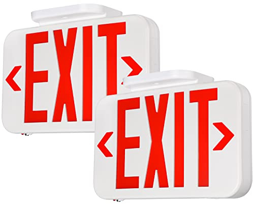 TORCHSTAR LED Exit Sign, Emergency Exit Light with Battery Backup, Double Face, UL 924, AC 120/277V, Damp Location, Hardwired Red Letter Exit Lights for Business Indoor, Pack of 2