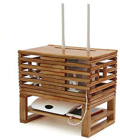 Xyanzi-Estanterias para DVDs Caja De Almacenamiento De Enrutador Inalámbrico Caja De Gestion De Cables Estante De La Caja Superior Del Set Bandeja De Almacenamiento Madera De Ratán, Dos Estilos. Estan