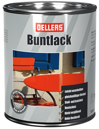 OELLERS Buntlack, 1 Liter, RAL 6002 Laubgrün, Metalllack, wirksamer Metallschutzlack, glänzende Metallfarbe, Decklack, Metallschutzfarbe mit hoher Deckkraft, Rostschutzfarbe