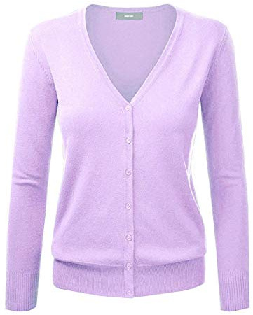 Golden service Women Basic Spring Button Down Cardigan, 6, Purple
