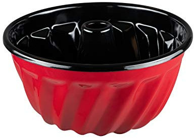 Riess, 0495-020, Gugelhupfform 22, CLASSIC - COLOR ROT, Durchmesser 22 cm, Höhe 11.3 cm, Inhalt 2 Liter, Emaille, rot/schwarz